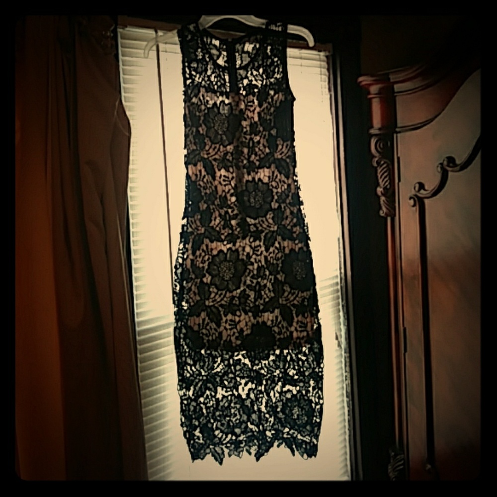 Black lace dress nude inside slip